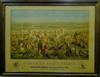 Framed Vintage Lithograph Anheuser Busch Budweiser Custers Last Fight