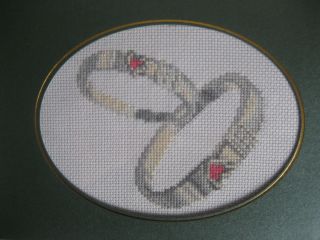 completed finished cross stitch card wedding ring