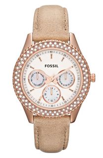 Fossil Stella Crystal Bezel Leather Strap Watch