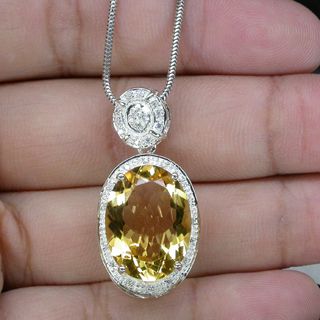  Natural Citrine Sapphire Real 925 Sterling Silver Pendant