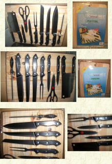 Nice 11pc Kitchen Cutlery Knife Set w Lge Wood Cutting Board Great