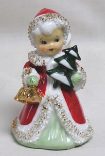 Vintage Christmas LEFTON Angel BELL Holds Gold Bells and a Tree