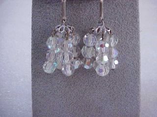 Vintage Lewis Segal Crystal Aurora Borealis Dangle Clip Earrings