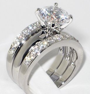 47 Ct Solitaire Cubic Zirconia Bridal Engagement Wedding 3 PC Ring