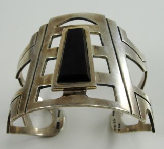   Silver Mexico Cuff Bracelet Black Onyx Abstract Geometrical_1
