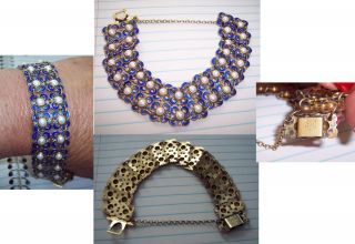Vintage David Anderson Norway Sterling Enamel Bracelet w Faux Pearls