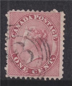 canada 1859 1c rose red canc 4 ring 13