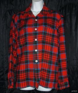 Vintage McGregor All Wool Red Plaid Shirt M Loop Collar Made in USA