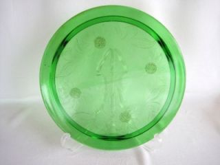 Green Depression Glass Daisy Pattern Footed Cake Plate