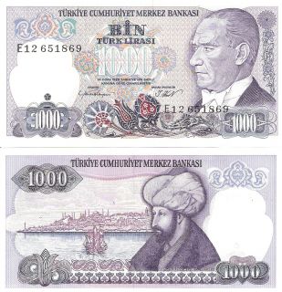 Turkey 1000 Lirasi Banknote World Money Currency Asia Note Bill Pick