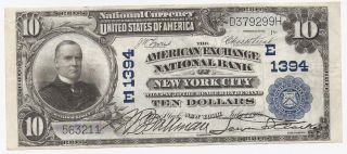 1902 $10 Ten Dollars National Currency American Exchange Natl Bank New