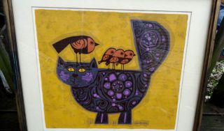 Vintage David Weidman Silk Screen Lithograph Print Dumb Cat 196 Framed