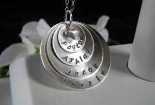 Sterling Silver Hand Stamped Mom Grandmother Mommy Necklace 4 Domed