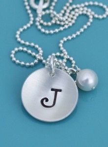 Sterling Silver Initial Hand Stamped Personalized Necklace Name Letter