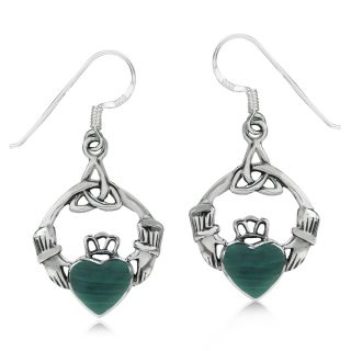  Sterling Silver Triquetra Celtic Knot Claddagh Dangle Earrings