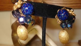  Signed Miriam Haskell Designer de Mario Drop Art Glass Earrings