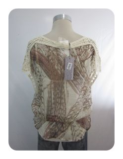 New Daniel Rainn Ivory Animal Crochet Cap Sleeve Layered Shirt Large $