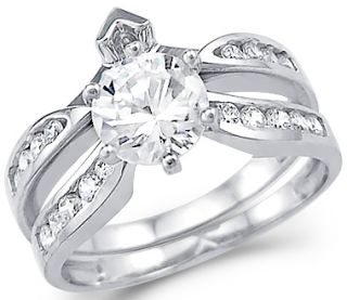 CZ Engagement Rings Wedding Set 14k White Gold Bridal 2 00 Carat
