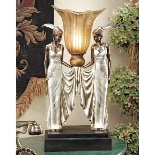 Art Deco Torchiere Twin Maidens Feathered Headdresses Gallery Desk