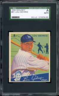 1934 goudey 61 lou gehrig sgc authentic an altered card that appears