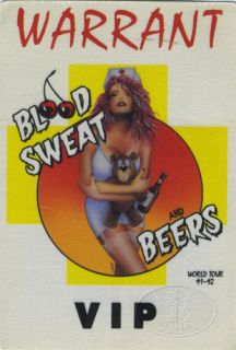 Warrant 1991 92 Blood sweat Beers Tour Backstage Pass