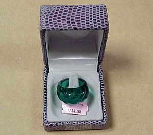 Lalique Green Crystal Ring w Box Price Tag Signed Lalique France