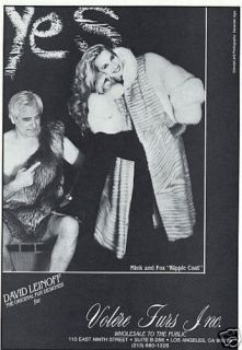 1984 David Leinoff Jerry Hall Fur Fox Coat Magazine Ad