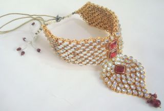 Jodha Akbar Ruby Kundan Meena Choker Gold Tone Bridal Necklace Jewelry