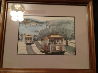 Eileen David Signed Art Pen Ink Lithographs Hyde Street Cable Cars SF