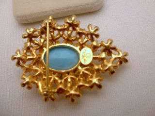 Denicola Brooch Pin Faux Turquoise Flowers Vintage