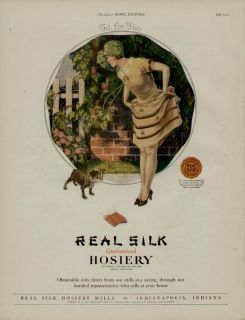 1925 Real Silk Hosirty Ad Cute Bull Dog and Female Scene Artists Roy