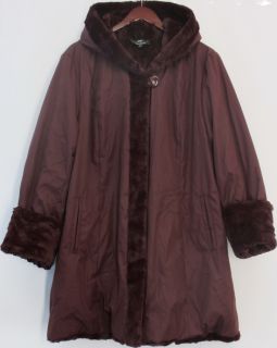 Dennis Basso Sz XL Reversible Textured Faux Fur Coat Burgundy NEW QQ15