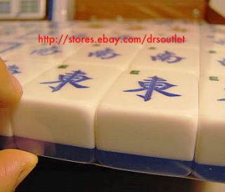 Full Size Mahjong Game Set Heavy Tiles w Eng Menu Blue