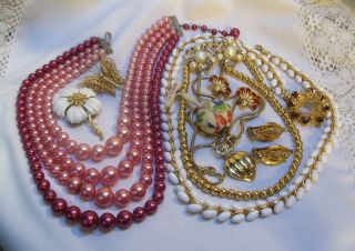 Lot of Vintage jewelry Kramer, Trifari, Monet, Hobe, MMA beads, pins