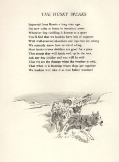 Siberian Husky Illustration and Poem 1947 M Dennis