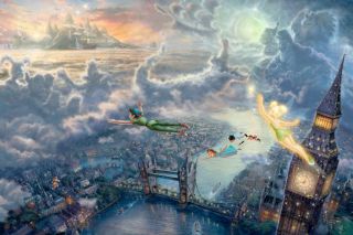 Thomas Kinkade HD Prints Oil Painting on Canvas Tinkerbell and Peter