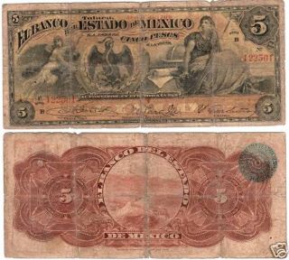 Mexico $ 5 Pesos Banco Del Estado de Mexico Serie 122501 s 329C