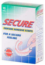 Secure Denture Adhesive Adhesive Zinc Free Cushion Strips 15 Count