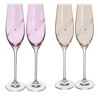 Dartington Crystal Ruby Gold Flute Champagne Glasses 40th 50th