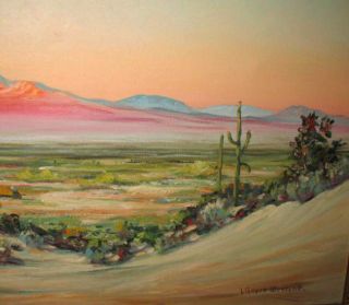Antique Arizona Desert Oil Painting Listed Indiana Artist L Geyer