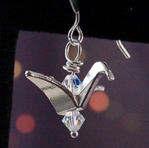 Origami Style Crane EARRINGS made with Swarovski Crystals on