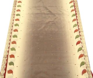 Vintage Art Silk Saree Used Leaf Design Fabric Rozy Brown Deco Wrap