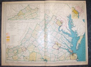 1956 Railroad Map of Virginia Detailed Genuine
