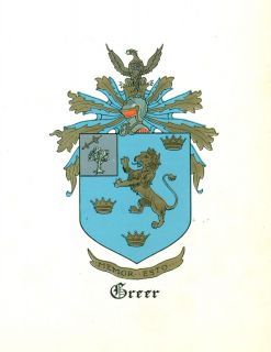Great Coat of Arms Greer Family Crest Genealogy Would Look Great