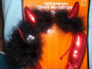 HALLOWEEN DEVIL ACCESSORIES  RED HORNS HEADBAND AND TAIL W BLACK TRIM