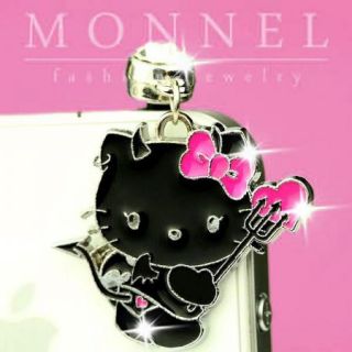 IP273 Black Devil Hello Kitty Anti Dust Plug Cover Charm for iPhone 4
