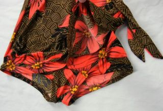 Vtg 50s Deweese Design Pinup Bullet Bra Swimsuit Romper Hawaiian Print