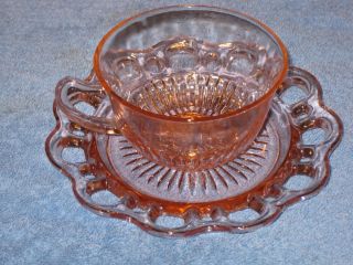 LOVELY PAIR of Hocking Pink Depression Glass Old Colony Lace Edge CUP