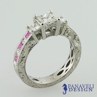 Antique Deco 1 90 Ct Princess Cut Diamond Sapphire Engagement Ring 14k