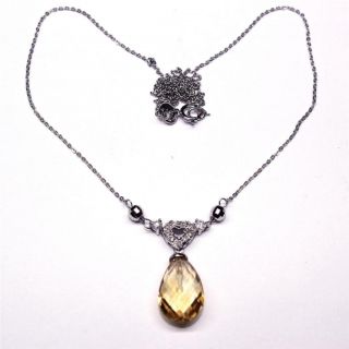   solid white Natural Diamond faceted Citrine pendant charm chain set